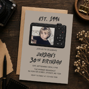 Vintage  Retro Camera 30th Birthday Photo Invitation