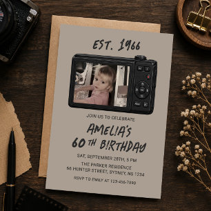 Vintage Retro Camera 60th Birthday Photo Invitation