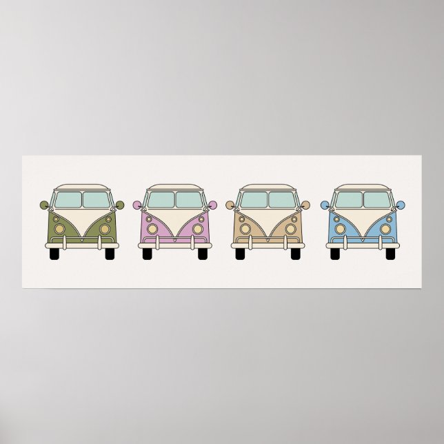 Vintage Retro Camper Van Buses Poster (Front)