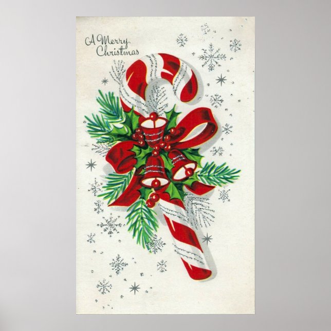 Vintage retro candy cane Christmas poster (Front)