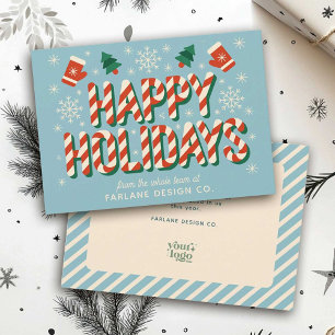 Vintage Retro Candy Cane Cozy Business Happy Holiday Card