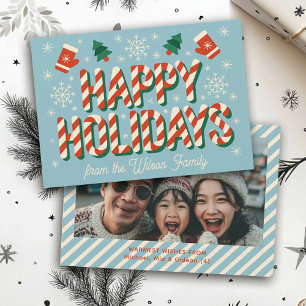Vintage Retro Candy Cane Family Photo Happy Holiday Card