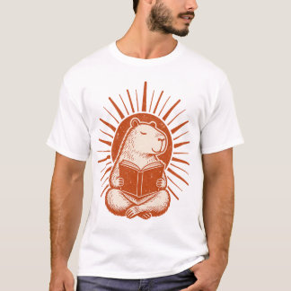 Vintage Retro Capybara Reading Book Sunburst T-Shi T-Shirt