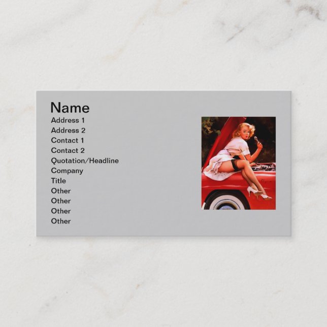 Vintage Retro Car Mechanic Pinup Girl Business Card (Front)