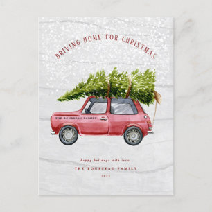 Vintage Retro Car Tree Snow Family Postcard