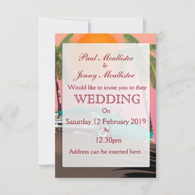 Vintage Retro Car Wedding invite (Front)