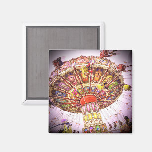 Vintage retro carnival swing ride photo pink sky  magnet