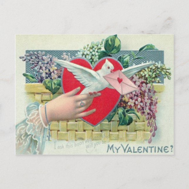 Vintage Retro Carrier Pigeon With Valentine Card (Front)