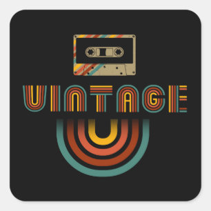 Vintage Retro Cassette Tape Recorder Square Sticker
