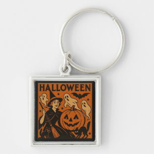 Vintage/retro cat, ghost, pumpkin & witch key ring