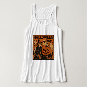 Vintage/retro cat, ghost, pumpkin & witch singlet