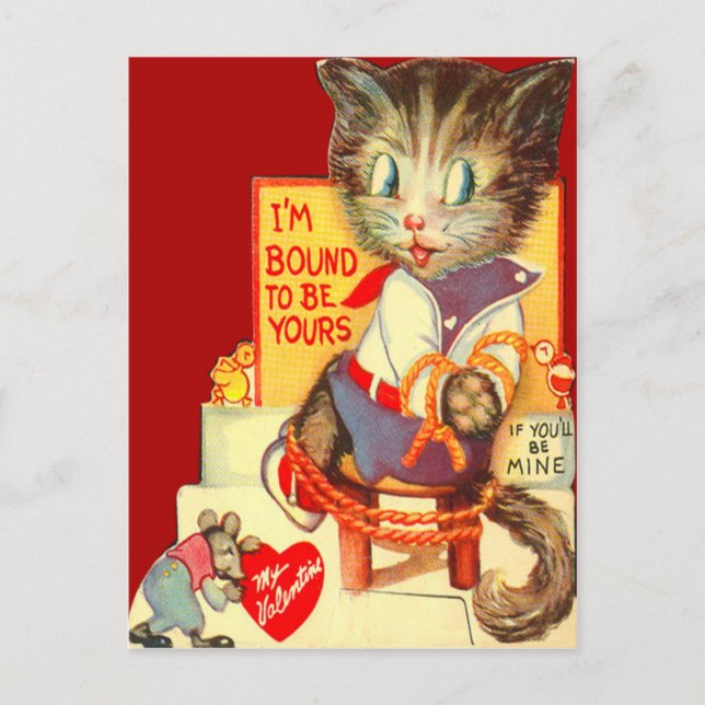 Vintage Retro Cat Kidnapped Valentine Card (Front)
