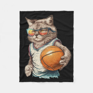 Vintage Retro Cat Playing Sketll Fleece Blanket