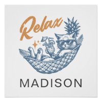 Vintage Retro Cat Relaxing Hammock Cocktail Trendy