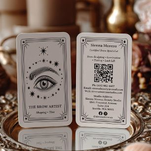 Vintage Retro Celestial Tarot Brow Artist QR Code Business Card