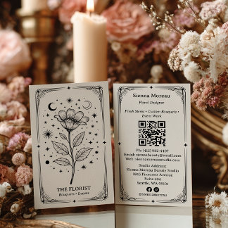 Vintage Retro Celestial Tarot Florist QR Code Business Card