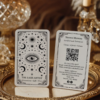 Vintage Retro Celestial Tarot Lash Artist QR Code Business Card