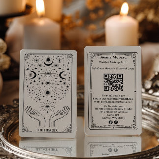 Vintage Retro Celestial Tarot Massage Reiki QR Business Card