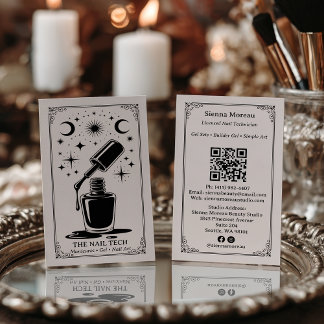 Vintage Retro Celestial Tarot Nail artist QR Code Business Card