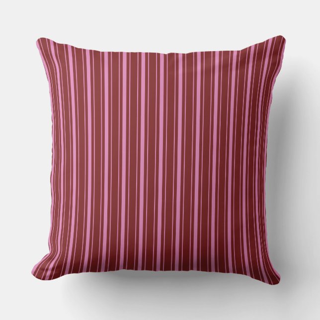 Vintage Retro Cerise & Fuchsia Ticking Striped Cushion (Front)