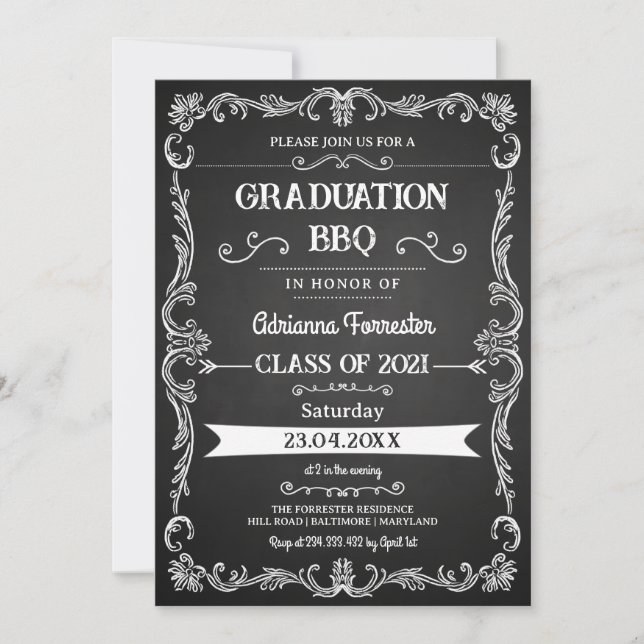 Vintage Retro Chalkboard Graduation BBQ Invitation (Front)