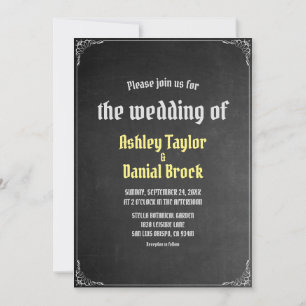 Vintage Retro Chalkboard Script Flourish Wedding Invitation