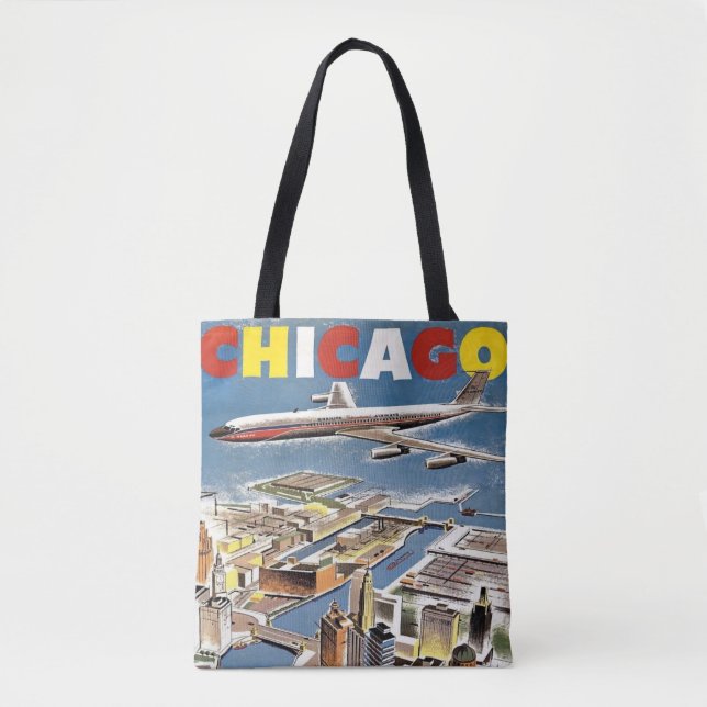 Vintage Retro Chicago travel tourism aeroplane  Tote Bag (Front)