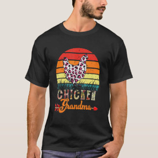 Vintage Retro Chicken Grandma Flowers Leopard Chic T-Shirt