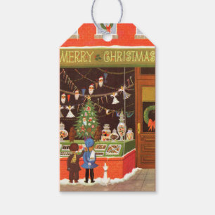 Vintage Retro Children Dog Gift Shopping Christmas Tags