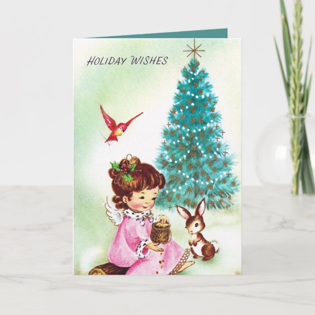 Vintage retro Christmas Angel add text card (Front)