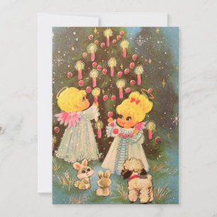 Vintage Retro Christmas Angels Holiday Card