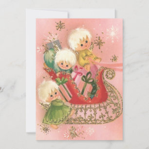 Vintage Retro Christmas Angels on Sleigh Holiday Card