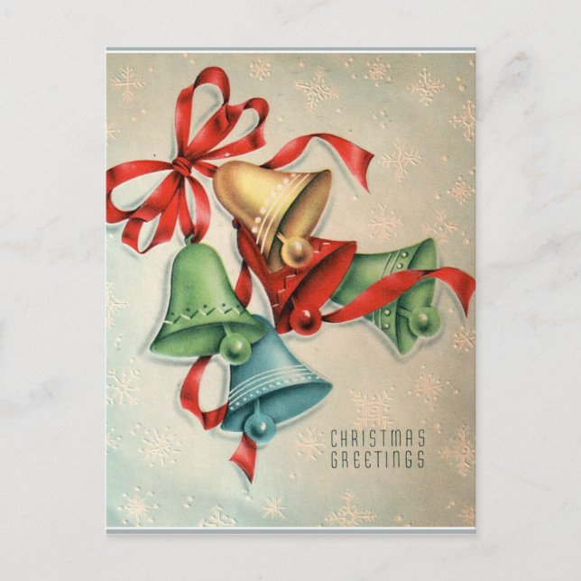 Vintage retro Christmas bells Holiday postcard (Front)