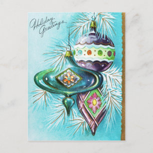 Vintage retro Christmas bulbs Holiday postcard