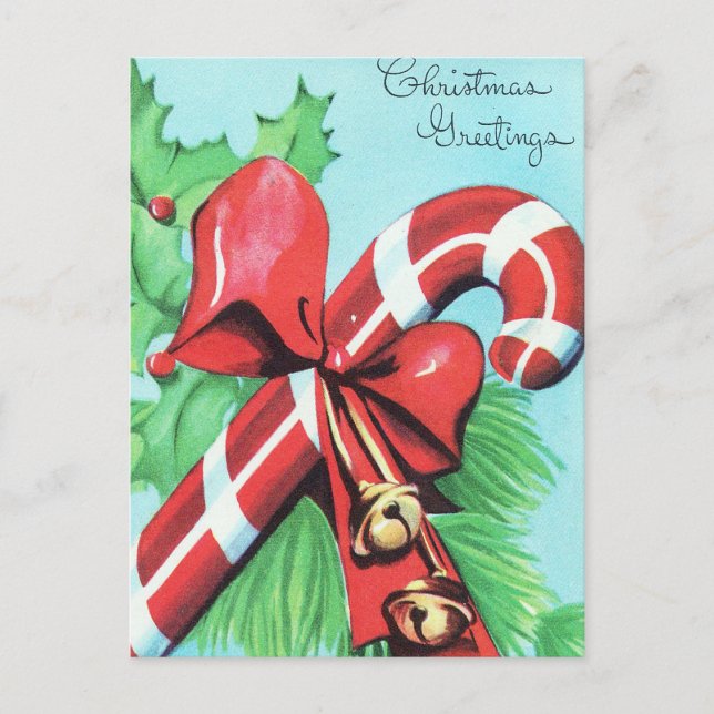 Vintage retro Christmas candy cane postcard (Front)