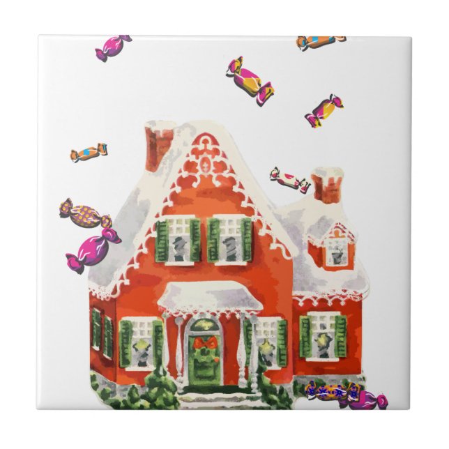 vintage retro christmas candy gingerbread house tile (Front)