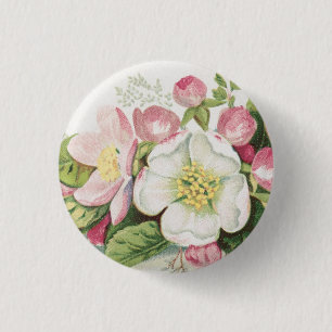 Vintage Retro Christmas Card, Apple Blossoms 3 Cm Round Badge