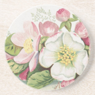 Vintage Retro Christmas Card, Apple Blossoms Coaster