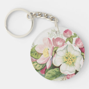 Vintage Retro Christmas Card, Apple Blossoms Key Ring