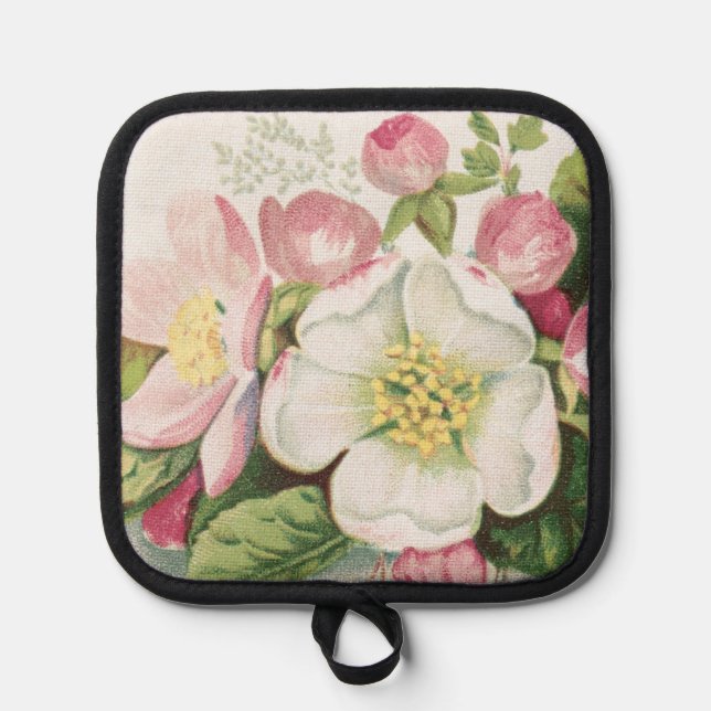 Vintage Retro Christmas Card, Apple Blossoms Pot Holder (Front)