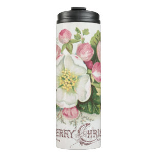 Vintage Retro Christmas Card, Apple Blossoms Thermal Tumbler