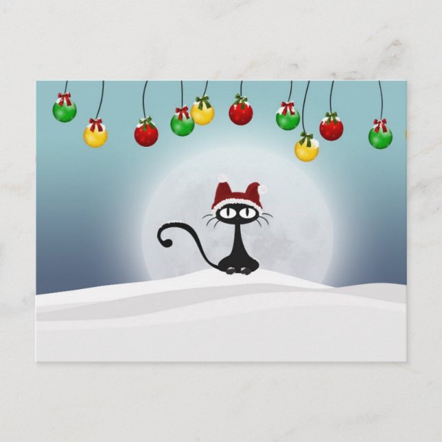 Vintage Retro Christmas Cat Postcard (Front)