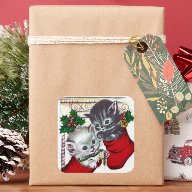 Vintage retro Christmas cats Holiday sticker (Holiday)