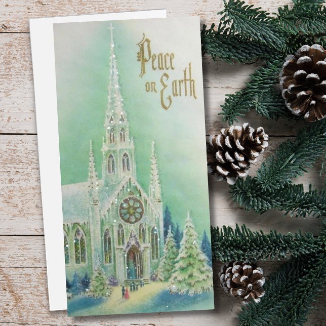 Vintage Retro Christmas Church Winter Holiday Card (Creator Uploaded)