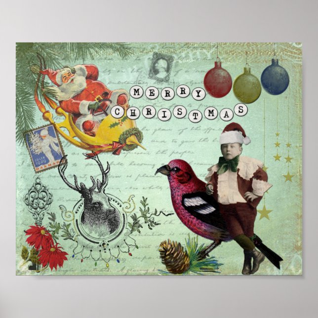 Vintage Retro Christmas Collage Poster (Front)