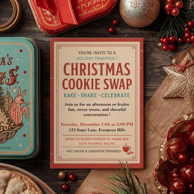 Vintage Retro Christmas Cookie Swap Invitation (Creator Uploaded)