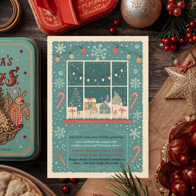 Vintage Retro Christmas Cookie Swap Invitation (Creator Uploaded)