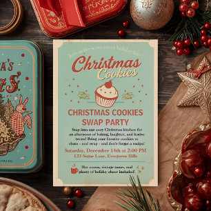 Vintage Retro Christmas Cookies Swap  Invitation