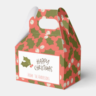 Vintage Retro Christmas Coral Holly Favour Box