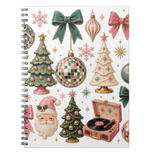 Vintage Retro Christmas Disco Ball Bows Christmas Notebook